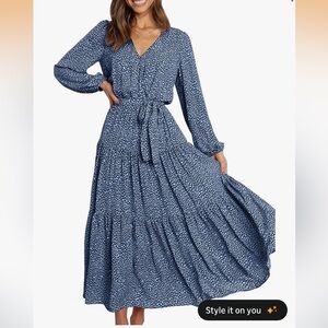 Amazon Navy Floral Long Sleeve Dress